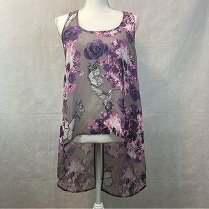 Teenage Runaway High Low Top Sheer Sleeveless with Skull Button Size Small